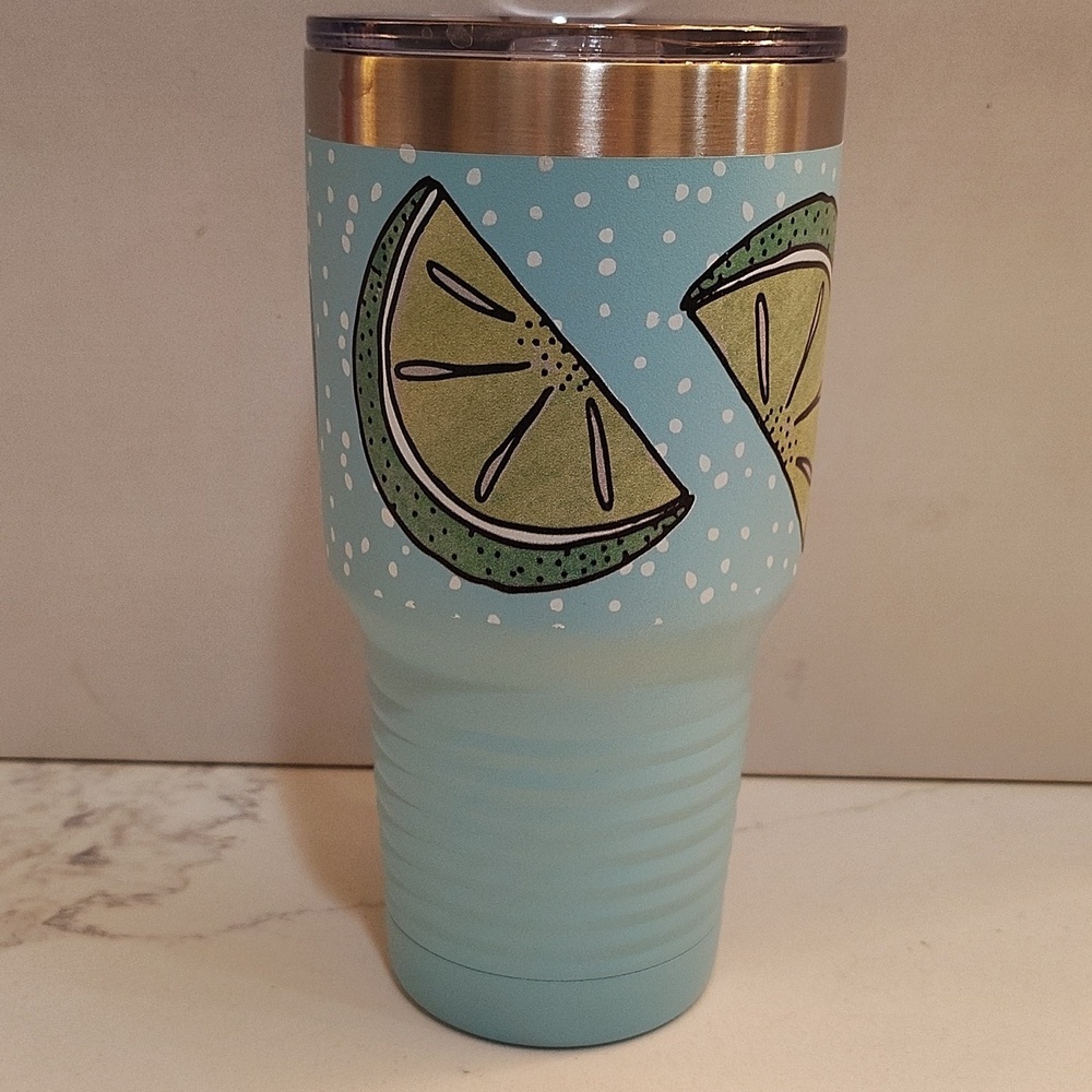 POLAR CAMEL 32 oz Double Wall Insulated Tumbler Cup Lime Slices  Theme